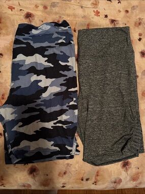 Camo Blue and Charcoal Athletic Legging-Shorts Duo Bundle - Size 3X